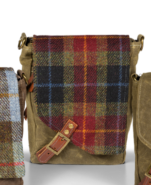 A Ranger Scout Satchel in Waxed Canvas and Harris Tweed