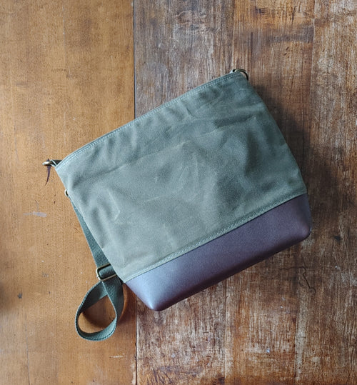 A Starling Handbag in Leather and Waxed Canvas