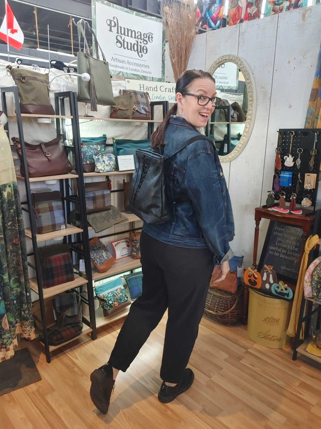 Convertible Backpack / Tote Bag in Black Leather