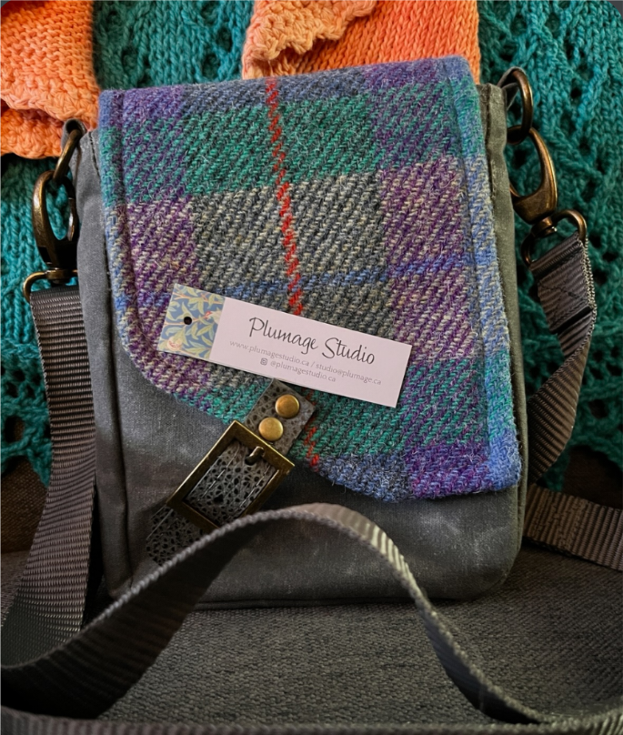 A Ranger Scout Satchel in Waxed Canvas and Harris Tweed