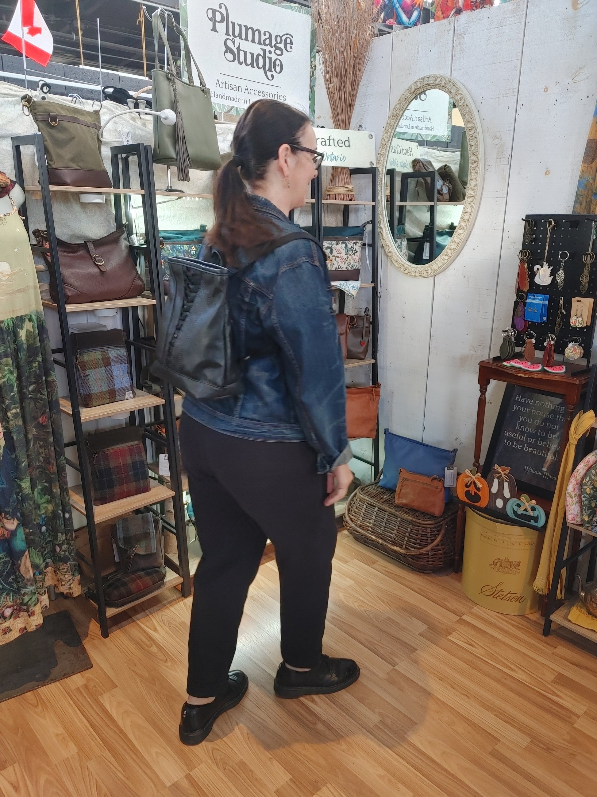 Convertible Backpack / Tote Bag in Black Leather