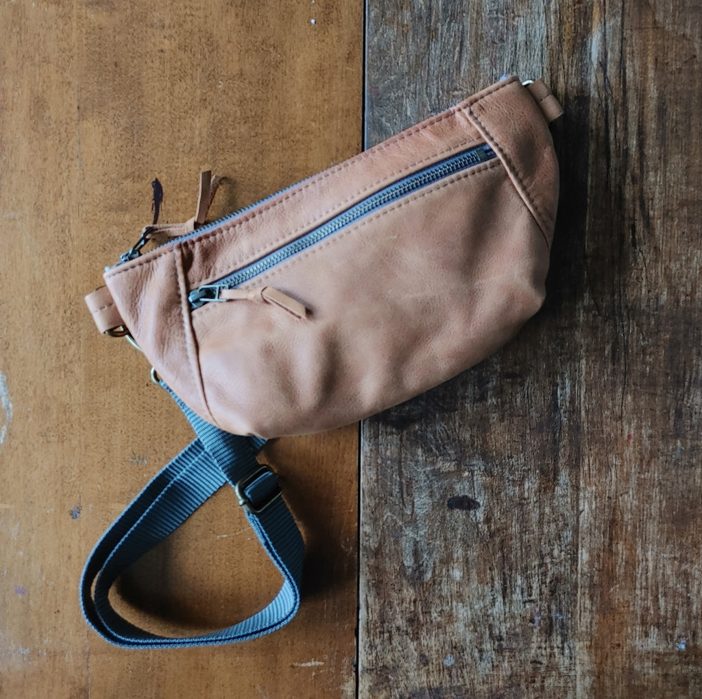 A Belt Bag / Hip Pack Large Capacity in Tan Leather