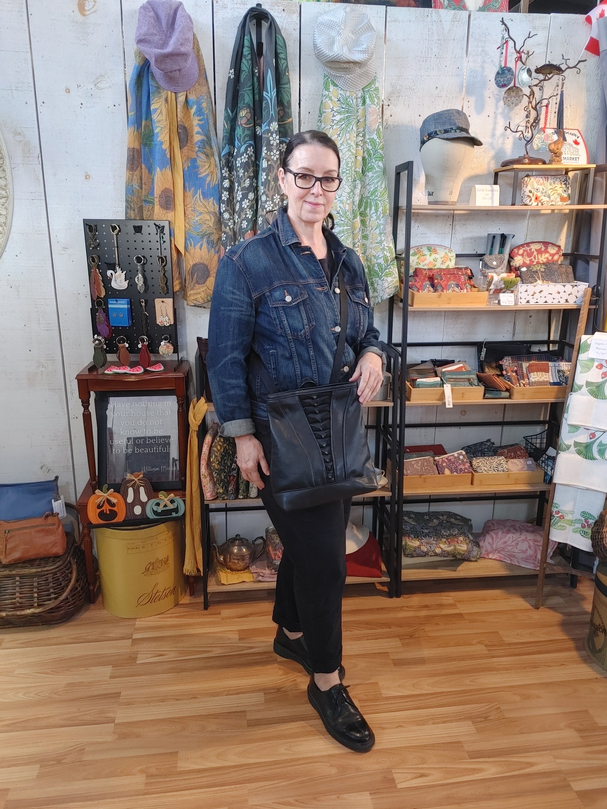 Convertible Backpack / Tote Bag in Black Leather