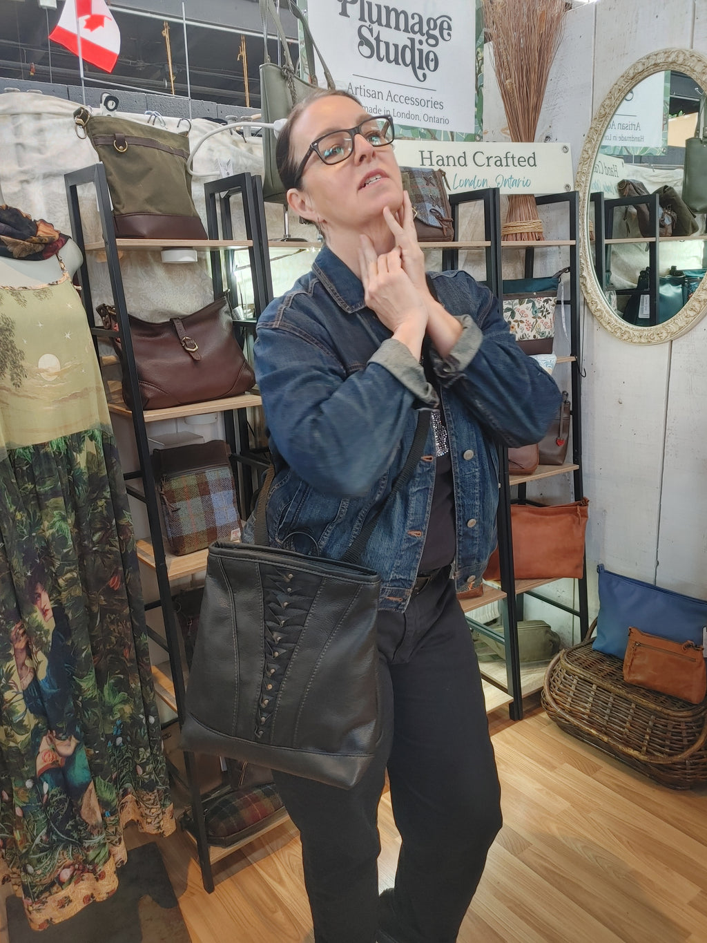 Convertible Backpack / Tote Bag in Black Leather