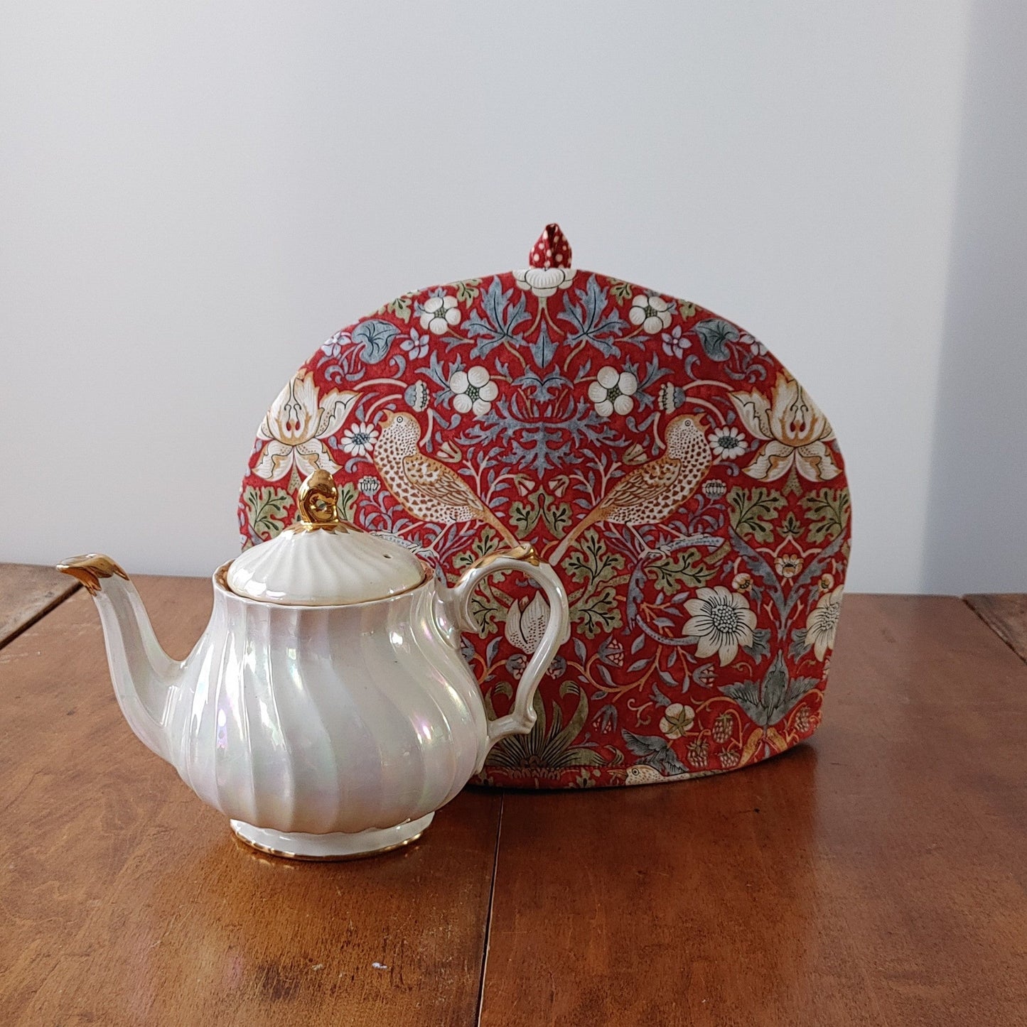 Tea Cosy in Strawberry Thief Red by William Morris - Larger