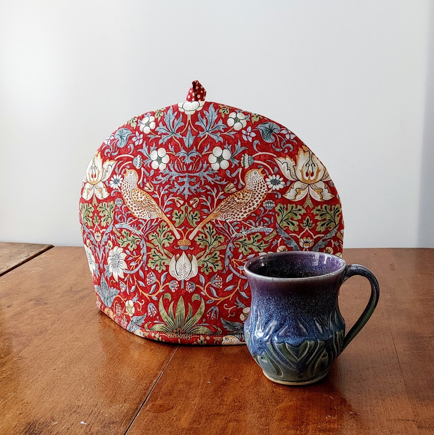 Tea Cosy in Strawberry Thief Red by William Morris - Larger