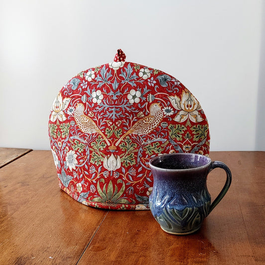 Tea Cosy in Strawberry Thief Red by William Morris - Larger
