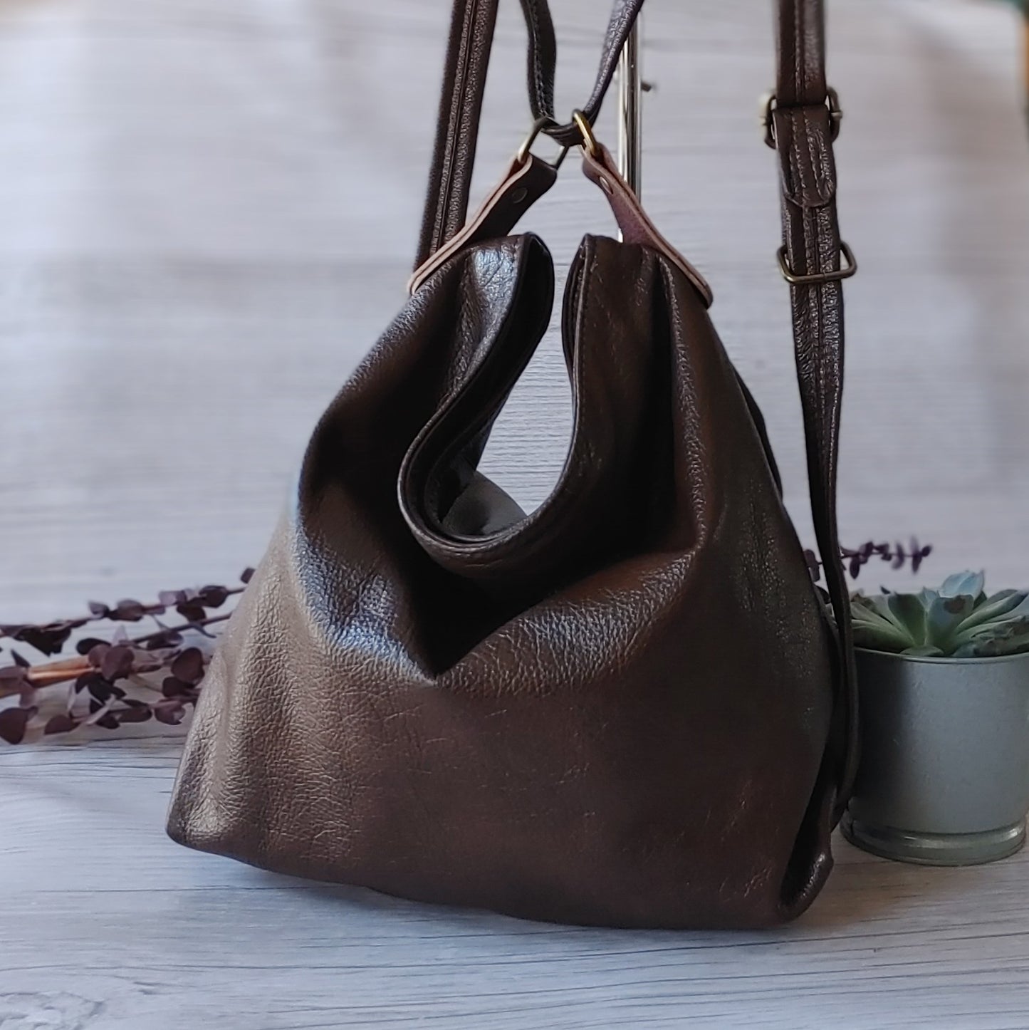 Slouchy Leather Convertible Backpack/Tote