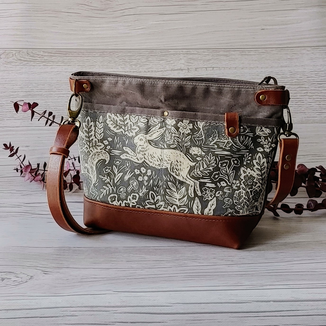 Starling Handbag in Fable Bunny Canvas with Leather and Waxed Canvas