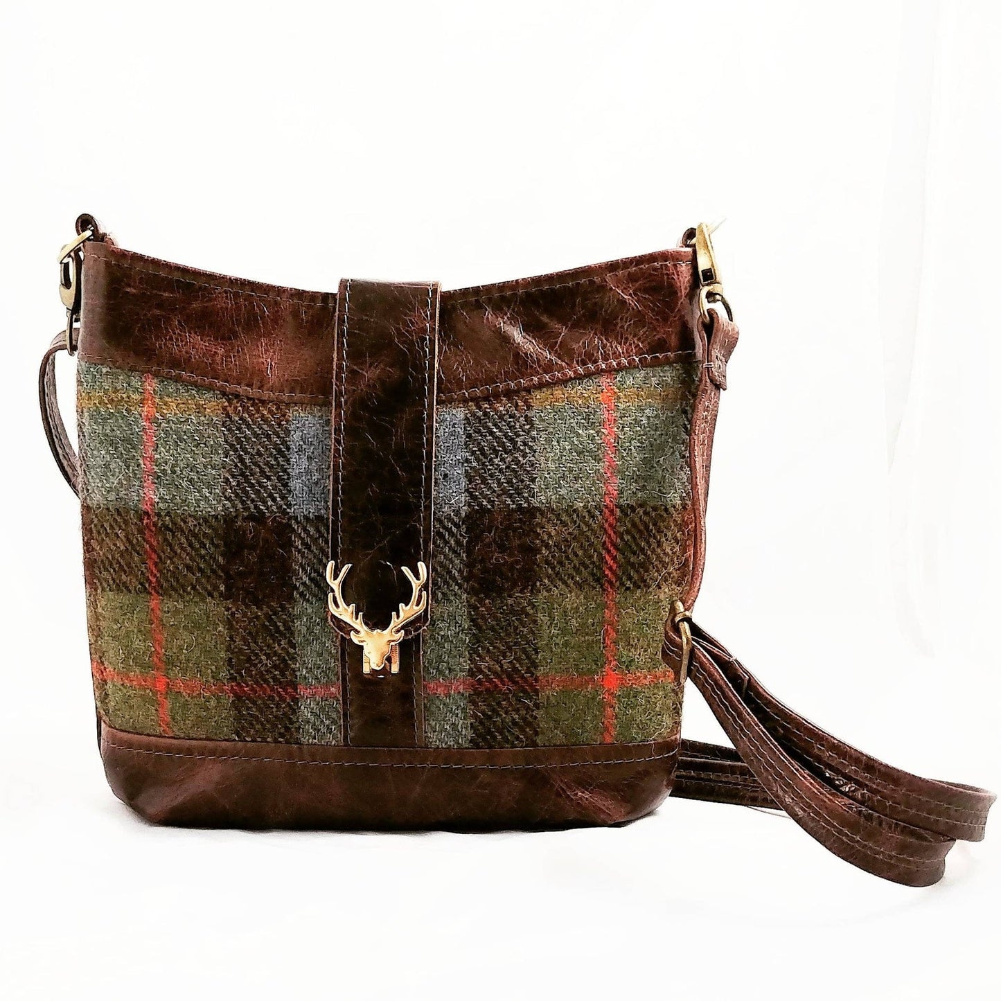 Highland Swish in Leather with Black Watch Harris Tweed