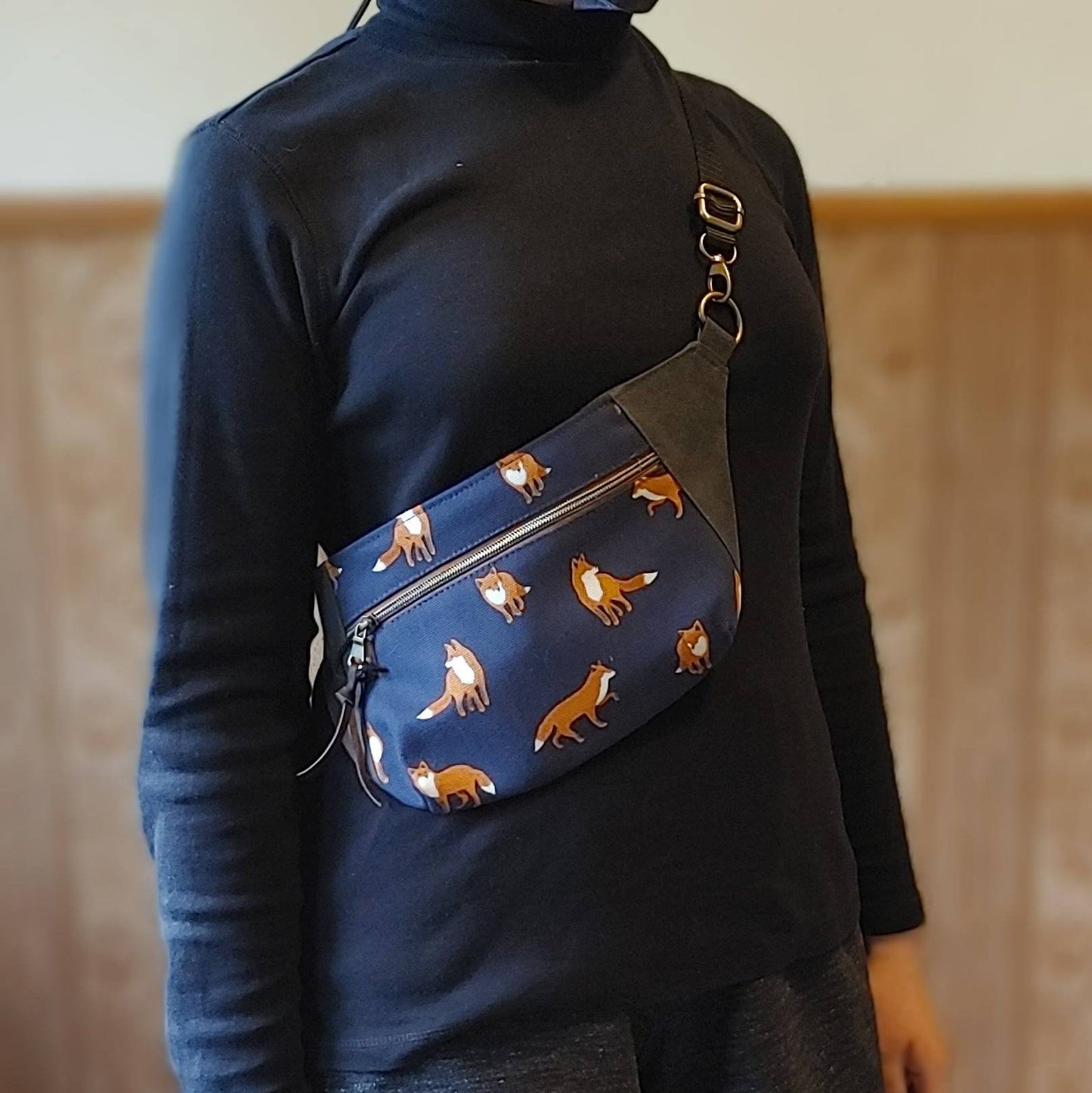 Belt Bag in Waxed Canvas with Fox Print