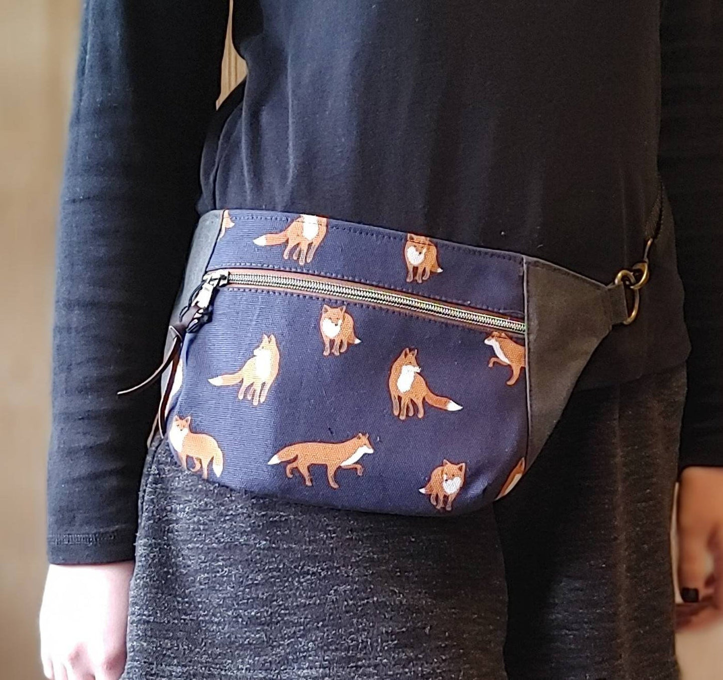 Belt Bag in Waxed Canvas with Fox Print